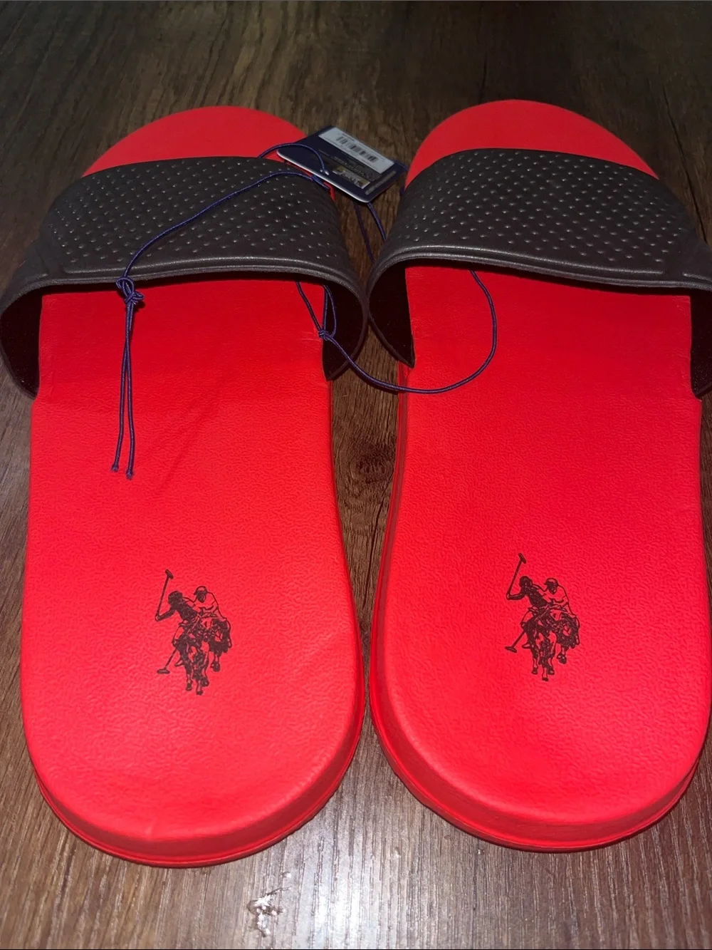 U.S. Polo Assn. Red Slide Sandals with Black Textured Strap size 7/8